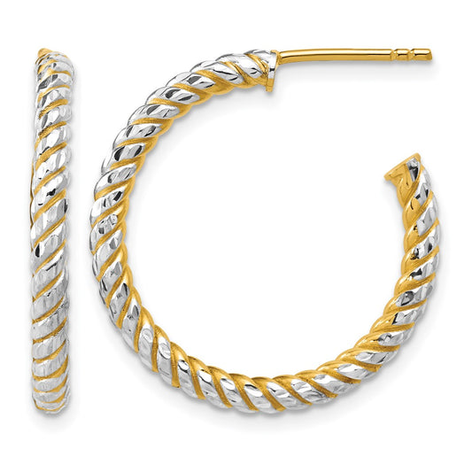 Polished and Diamond-cut J-Hoop Earrings - 1.97g