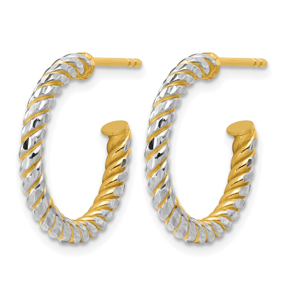Polished and Diamond-cut J-Hoop Earrings - 1.67g