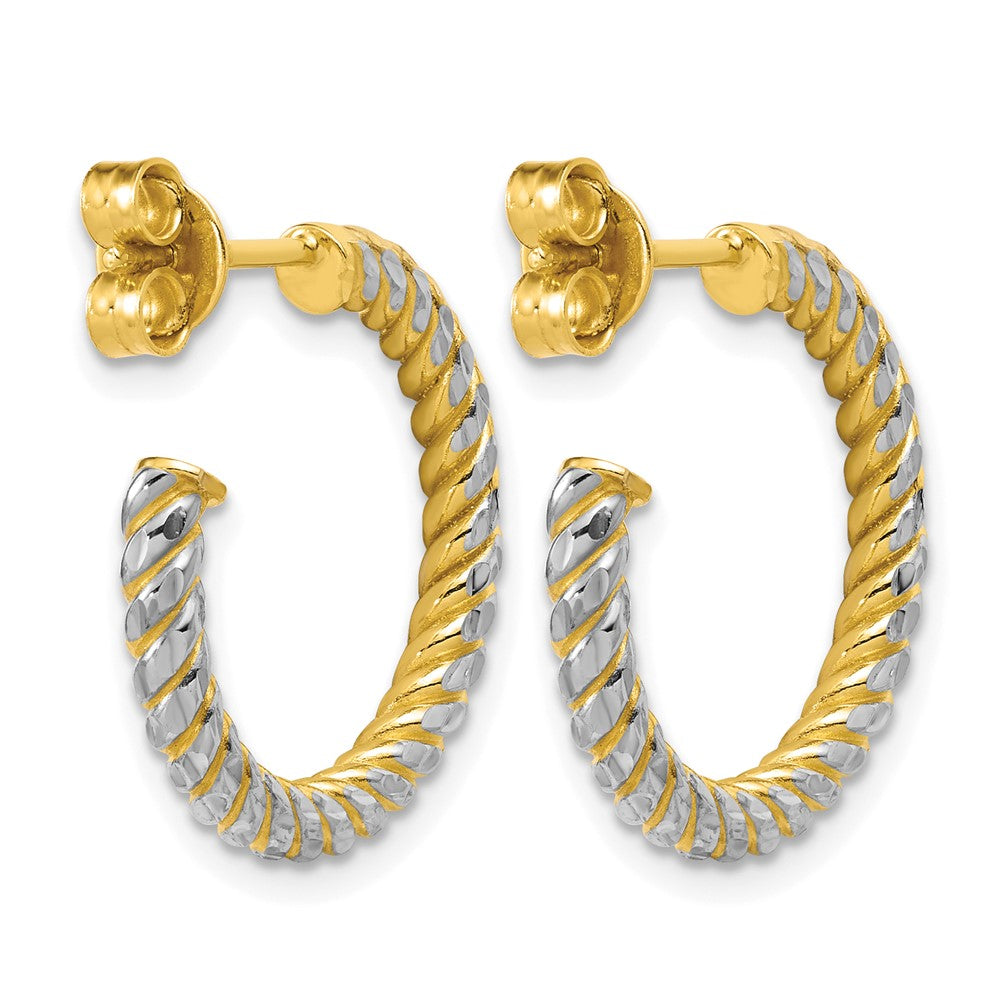 Polished and Diamond-cut J-Hoop Earrings - 1.67g