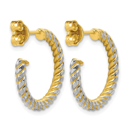 Polished and Diamond-cut J-Hoop Earrings - 1.67g