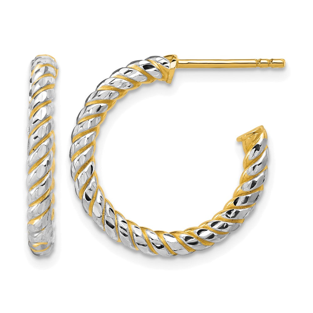 Polished and Diamond-cut J-Hoop Earrings - 1.67g