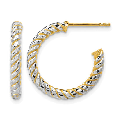 Polished and Diamond-cut J-Hoop Earrings - 1.67g