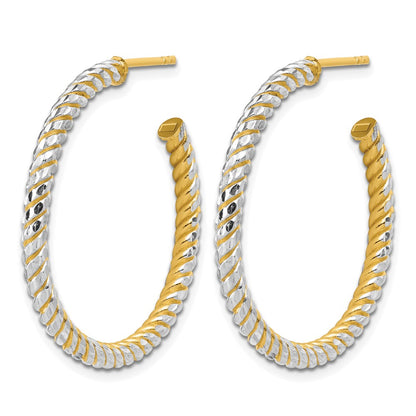 Polished and Diamond-cut J-Hoop Earrings - 2.29g
