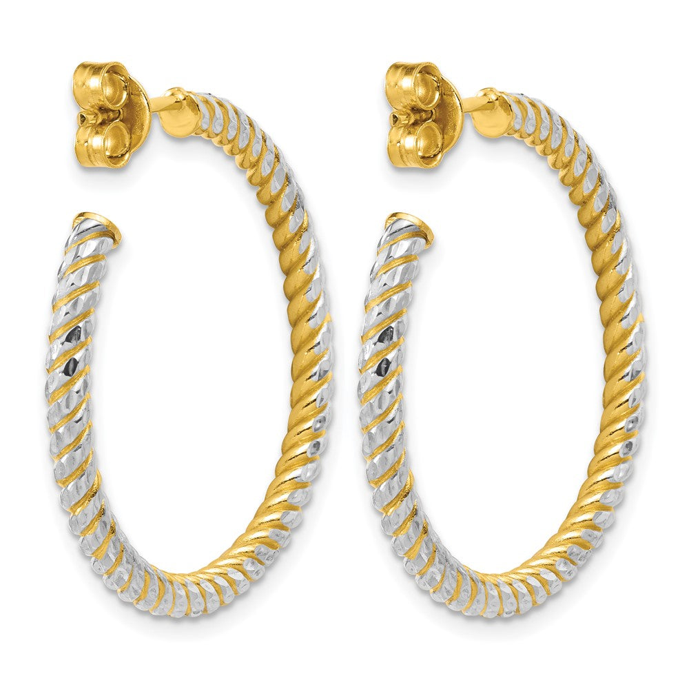 Polished and Diamond-cut J-Hoop Earrings - 2.29g