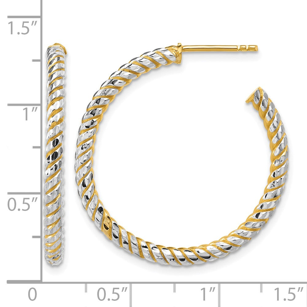 Polished and Diamond-cut J-Hoop Earrings - 2.29g