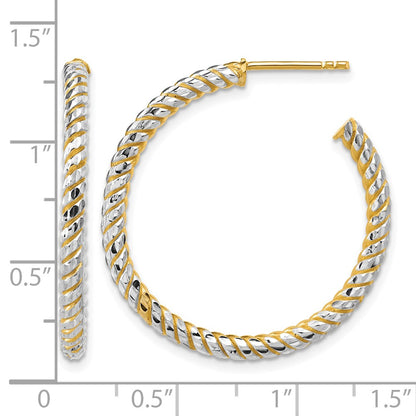 Polished and Diamond-cut J-Hoop Earrings - 2.29g