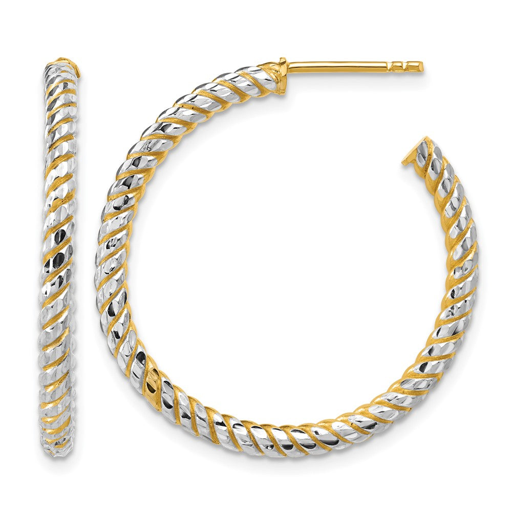 Polished and Diamond-cut J-Hoop Earrings - 2.29g