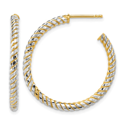 Polished and Diamond-cut J-Hoop Earrings - 2.29g