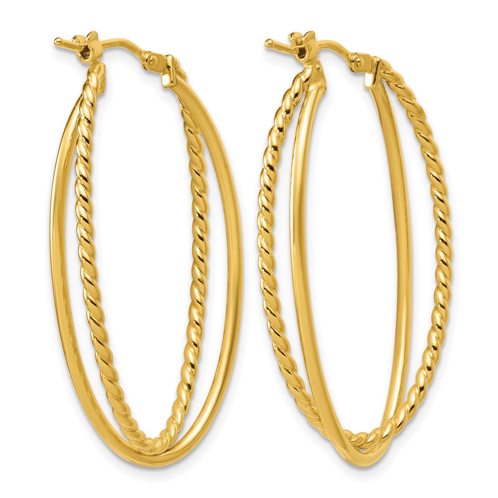 Polished and Twisted Criss-cross Oval Hoop Earrings