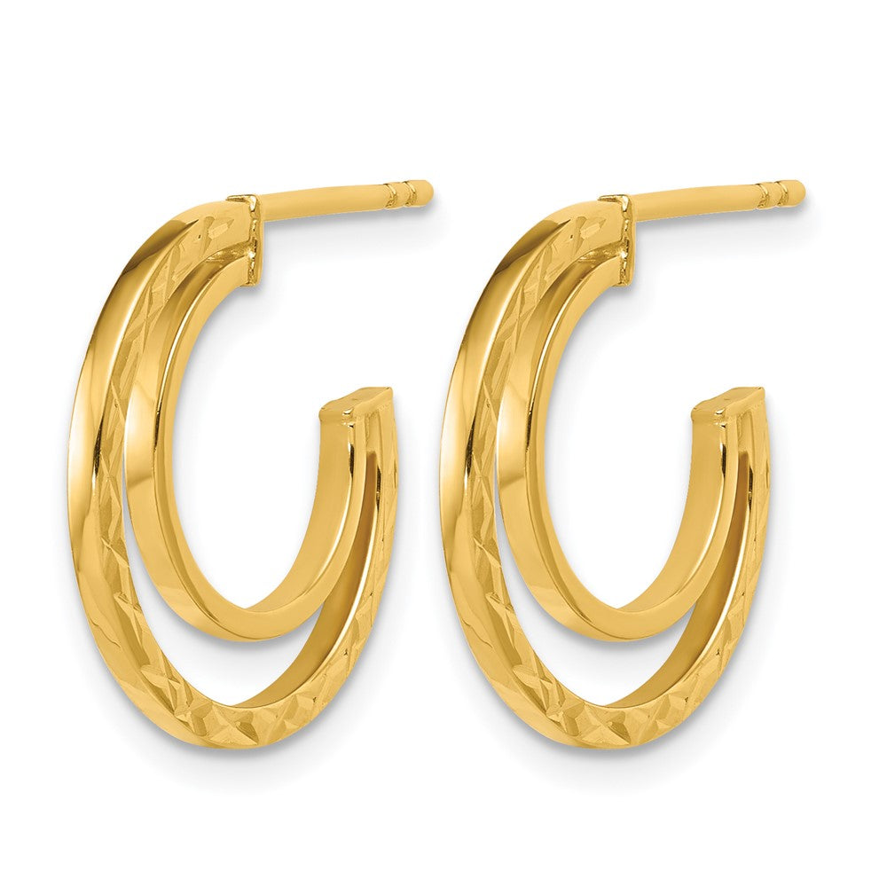 Polished and Diamond-cut 2-row J-Hoop Post Earrings