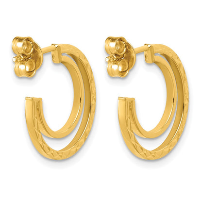 Polished and Diamond-cut 2-row J-Hoop Post Earrings