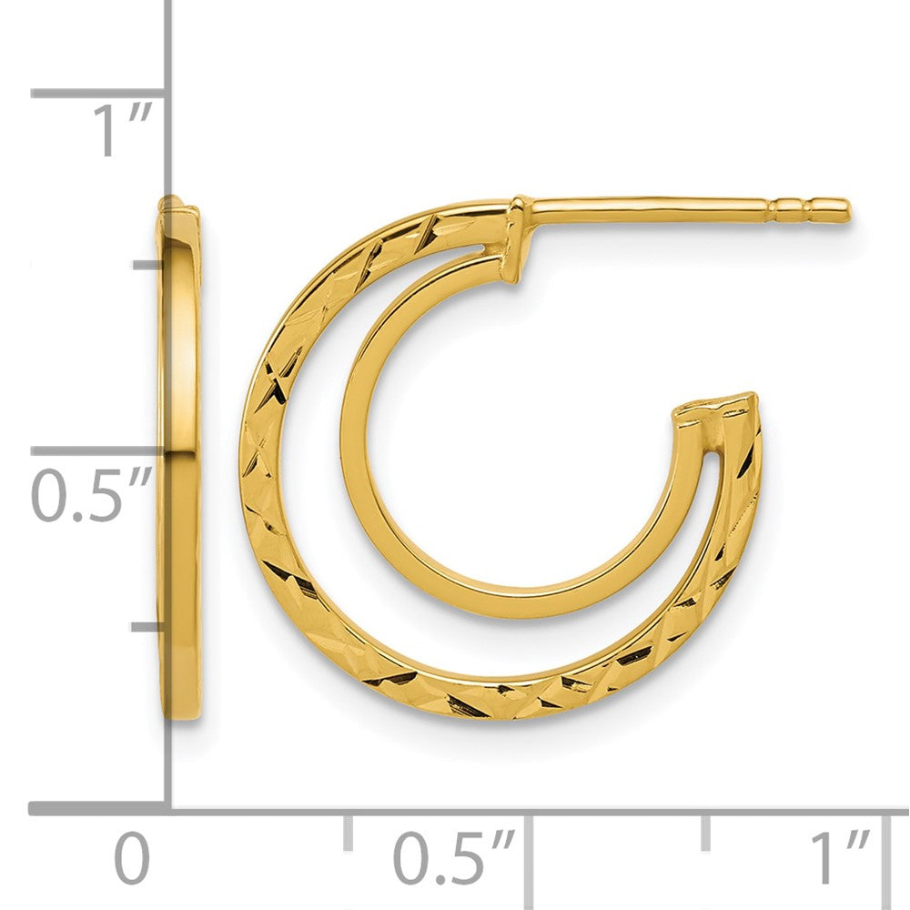 Polished and Diamond-cut 2-row J-Hoop Post Earrings