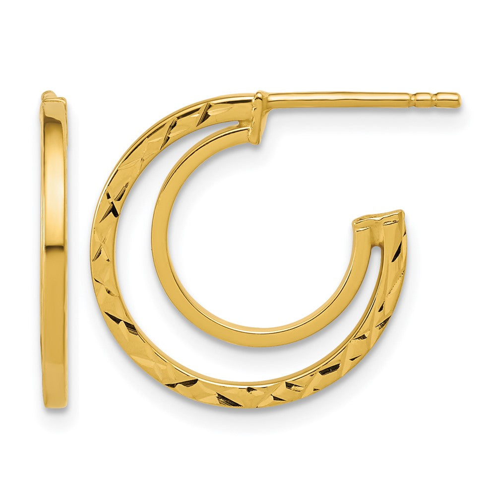 Polished and Diamond-cut 2-row J-Hoop Post Earrings
