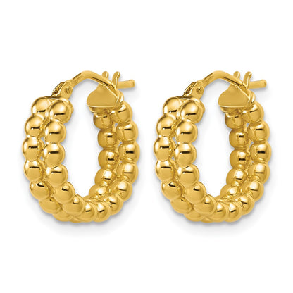 Polished Beaded 2-Row Round Hoop Earrings - 2.48g