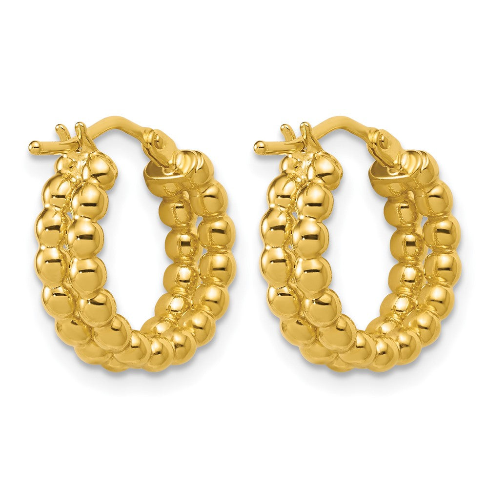 Polished Beaded 2-Row Round Hoop Earrings - 2.48g