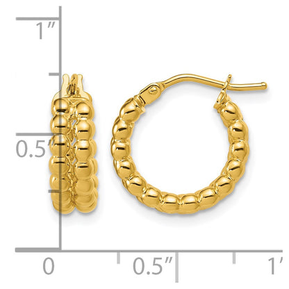 Polished Beaded 2-Row Round Hoop Earrings - 2.48g