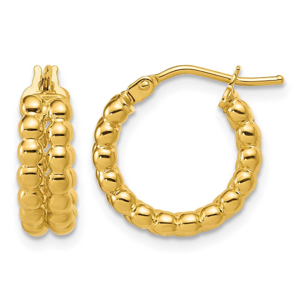 Polished Beaded 2-Row Round Hoop Earrings - 2.48g