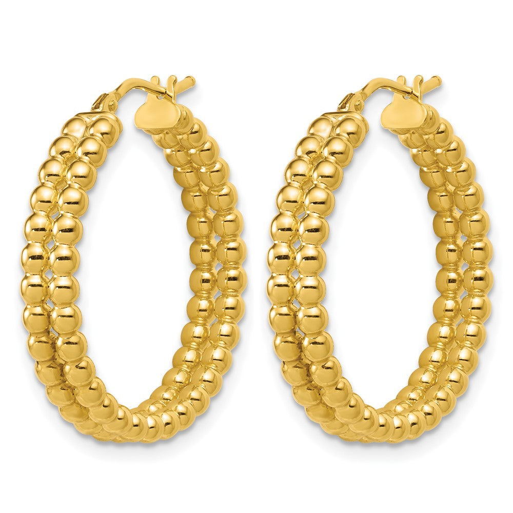 Polished Beaded 2-Row Round Hoop Earrings - 4.67g