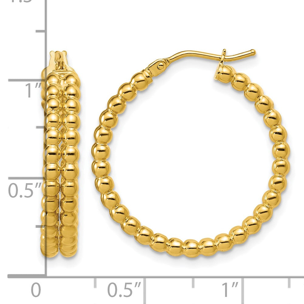 Polished Beaded 2-Row Round Hoop Earrings - 4.67g