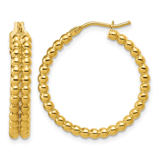 Polished Beaded 2-Row Round Hoop Earrings - 4.67g