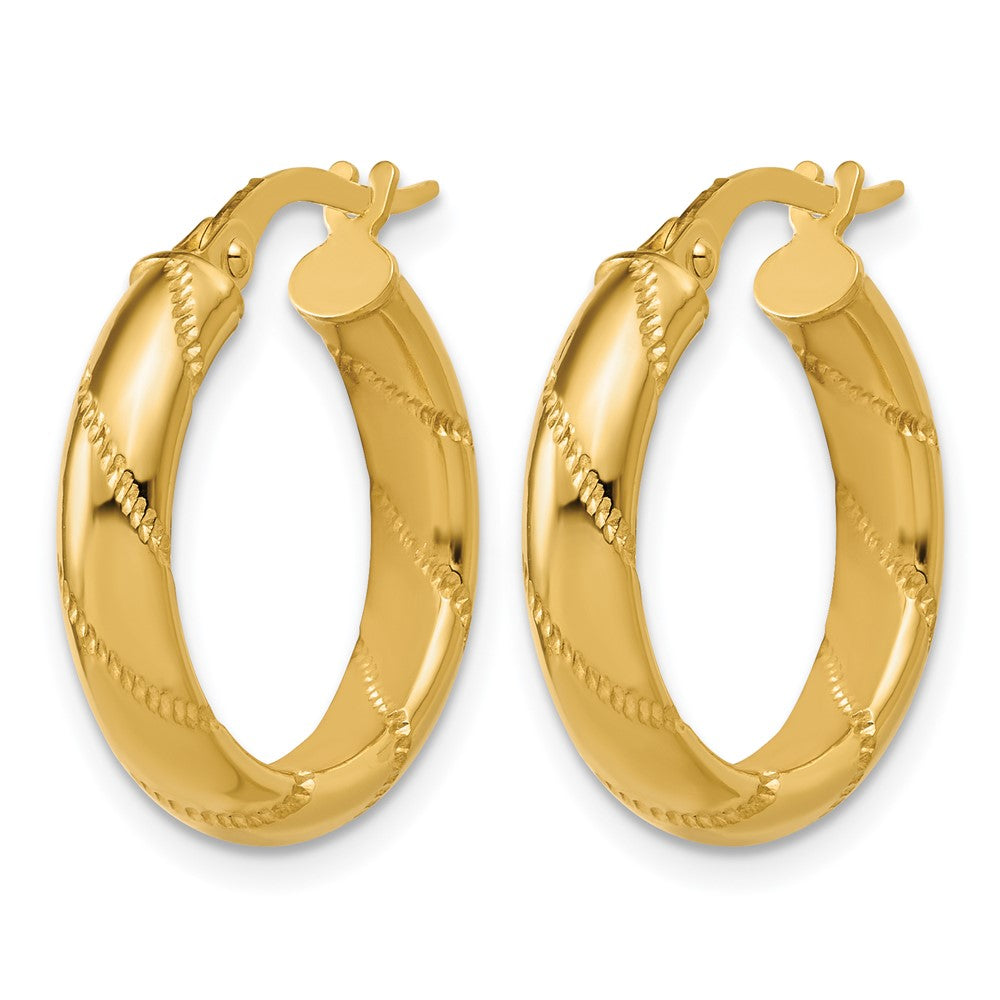 Polished and Textured Round Hoop Earrings - 3.5mm, 2.23g