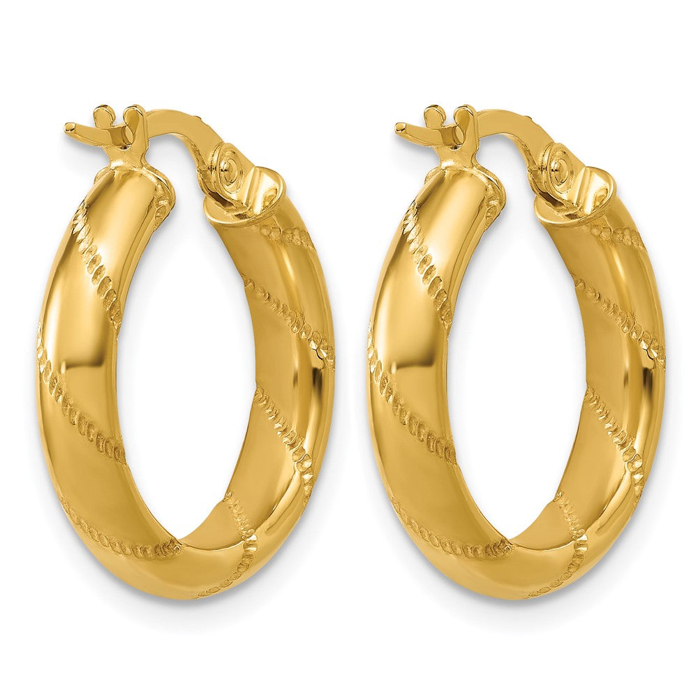 Polished and Textured Round Hoop Earrings - 3.5mm, 2.23g
