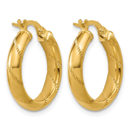 Polished and Textured Round Hoop Earrings - 3.5mm, 2.23g