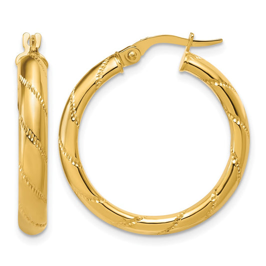 Polished and Textured Round Hoop Earrings - 2.72g