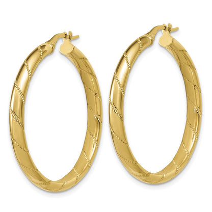 Polished and Textured Round Hoop Earrings - 3.83g