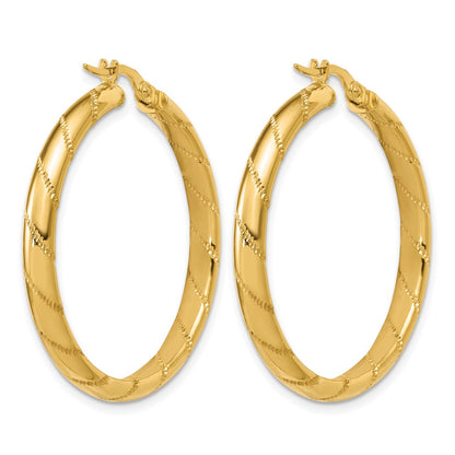 Polished and Textured Round Hoop Earrings - 3.83g
