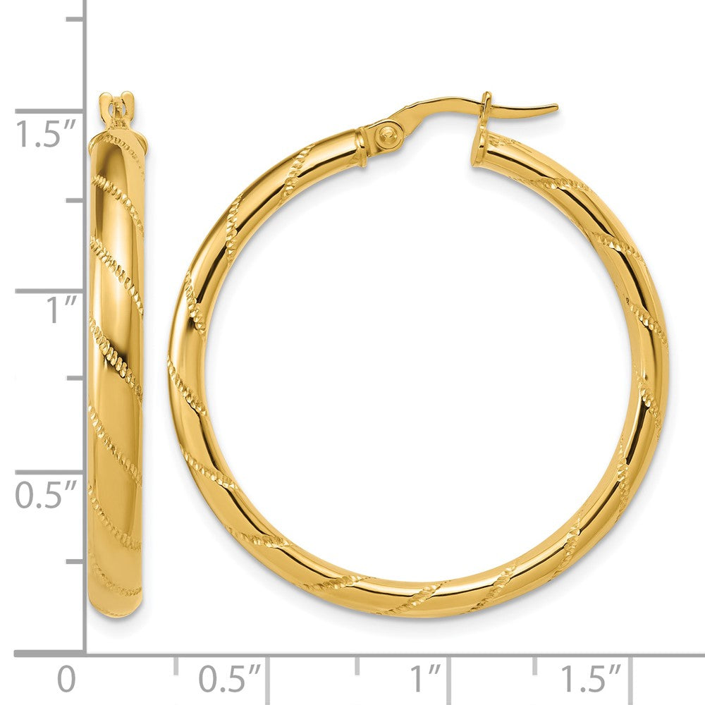 Polished and Textured Round Hoop Earrings - 3.83g