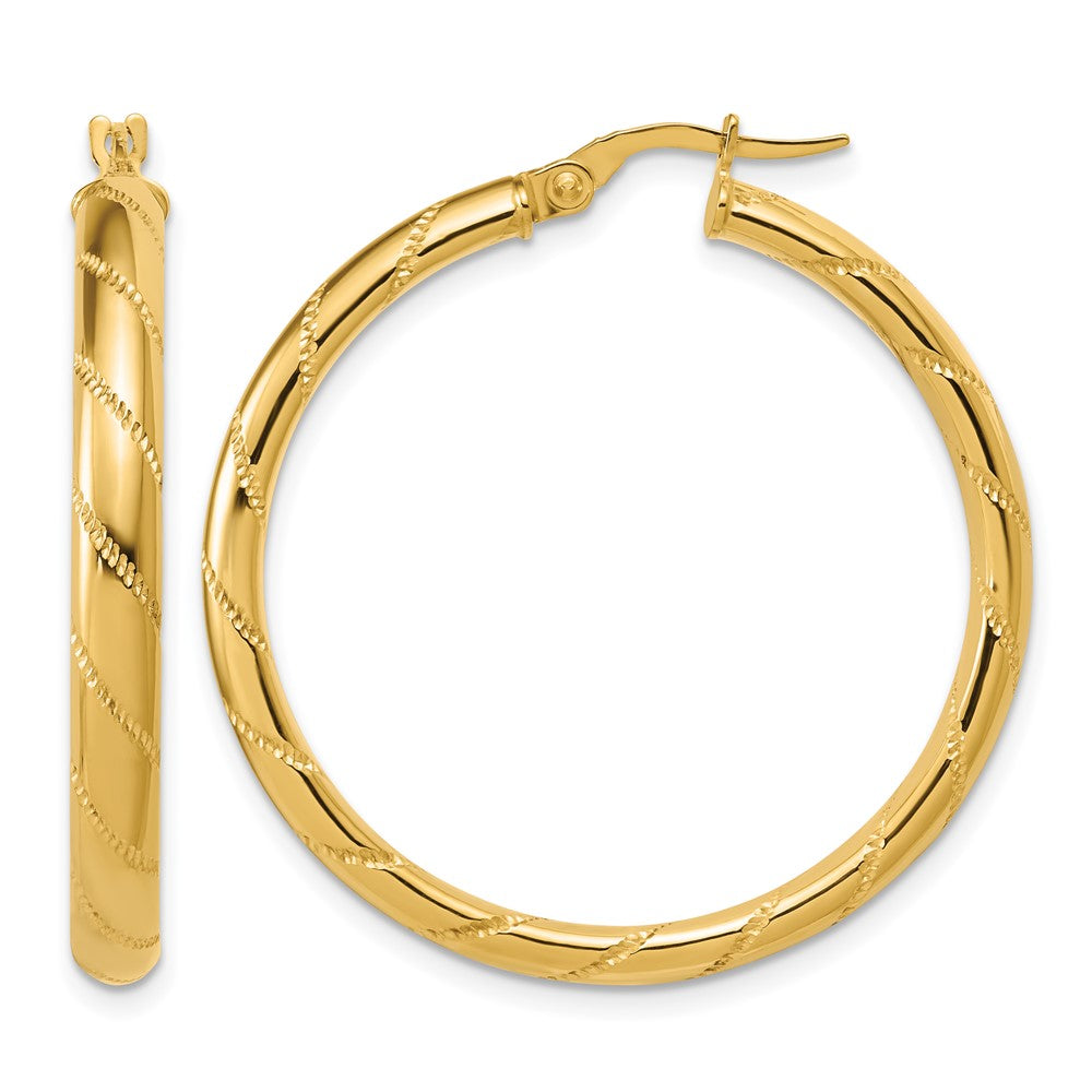 Polished and Textured Round Hoop Earrings - 3.83g