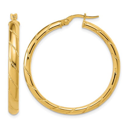 Polished and Textured Round Hoop Earrings - 3.83g