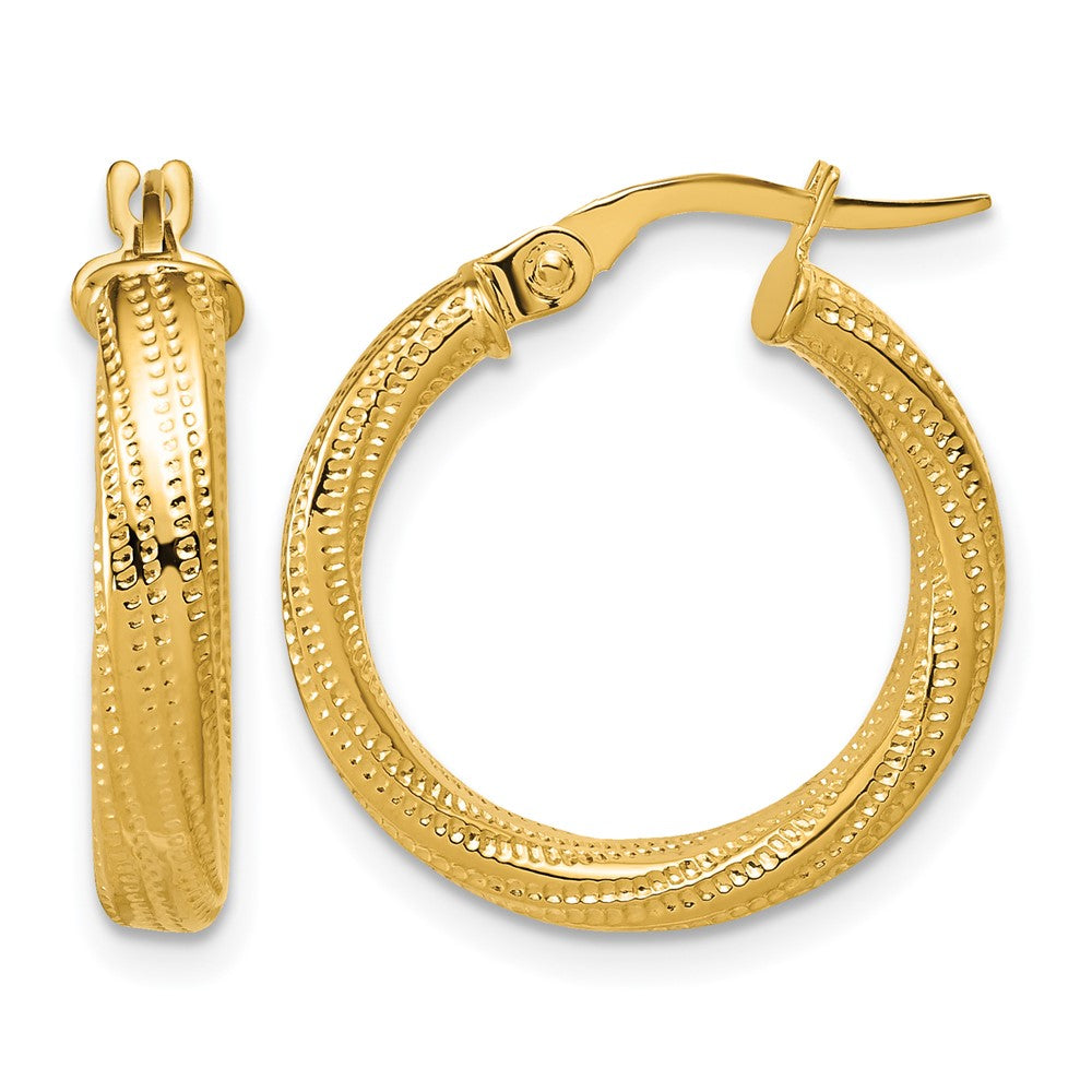 Polished / Textured and Twisted Round Hoop Earrings - 1.68g