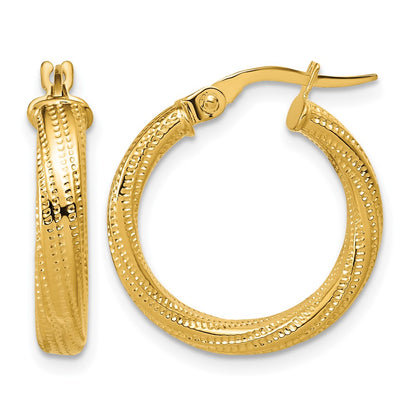 Polished / Textured and Twisted Round Hoop Earrings - 1.68g