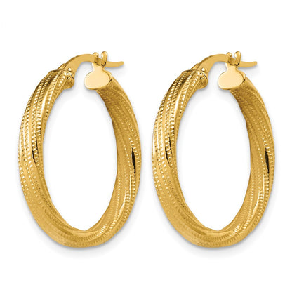 Polished / Textured and Twisted Round Hoop Earrings - 2.13g