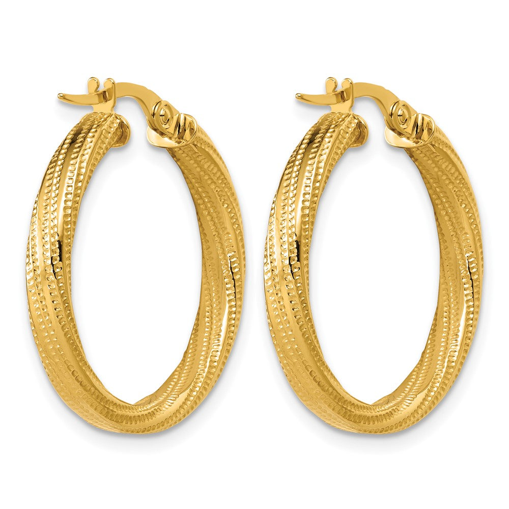 Polished / Textured and Twisted Round Hoop Earrings - 2.13g