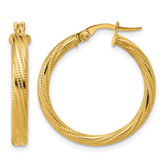 Polished / Textured and Twisted Round Hoop Earrings - 2.13g