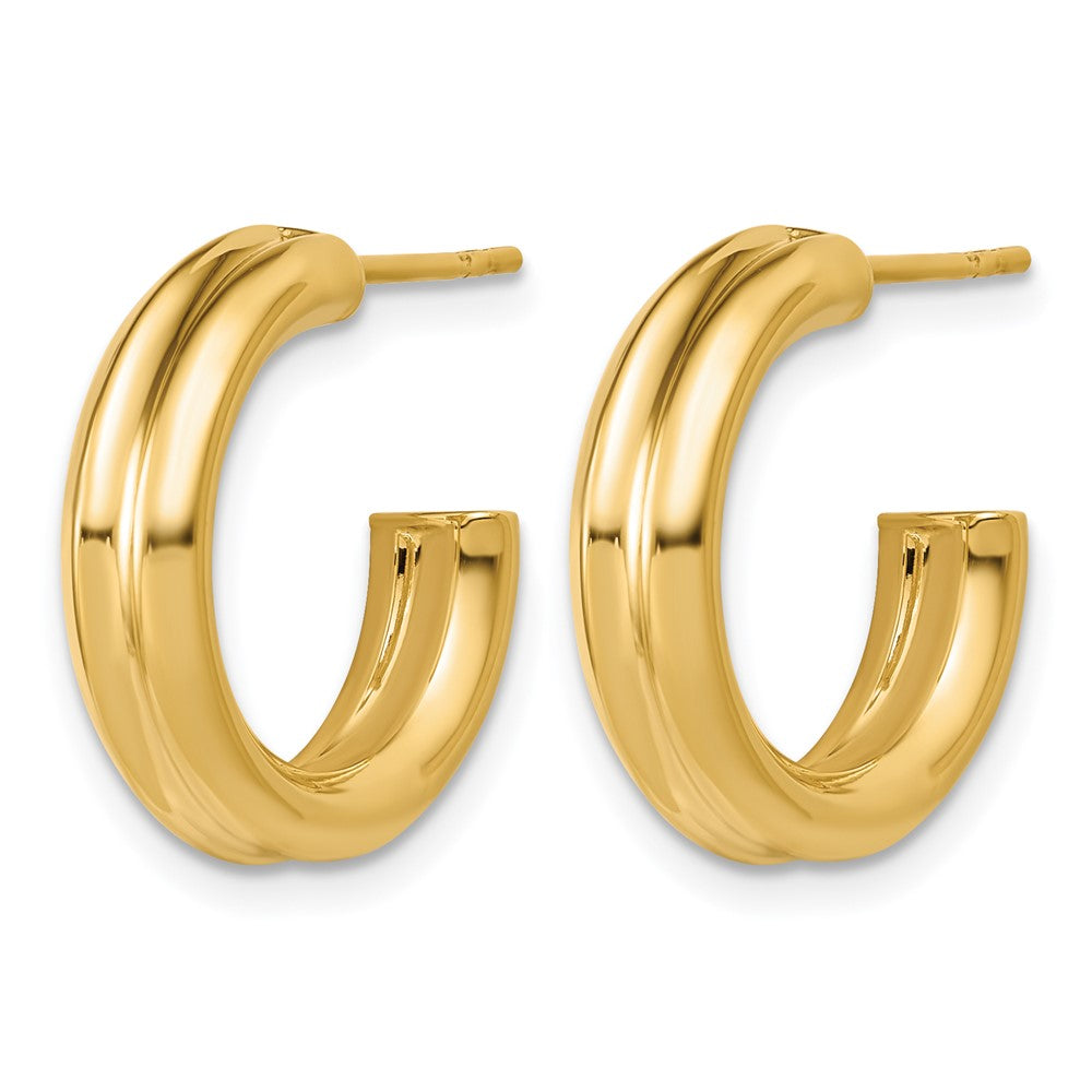 Polished and Grooved J-Hoop Post Earrings - 17mm