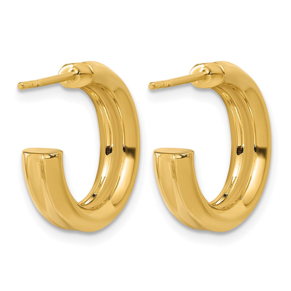 Polished and Grooved J-Hoop Post Earrings - 17mm