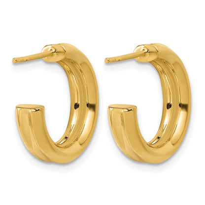 Polished and Grooved J-Hoop Post Earrings - 17mm