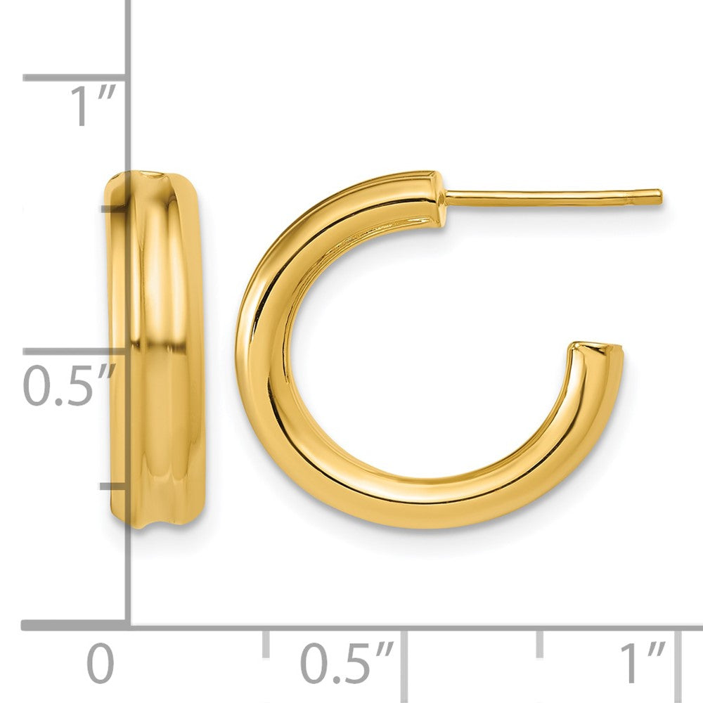 Polished and Grooved J-Hoop Post Earrings - 17mm