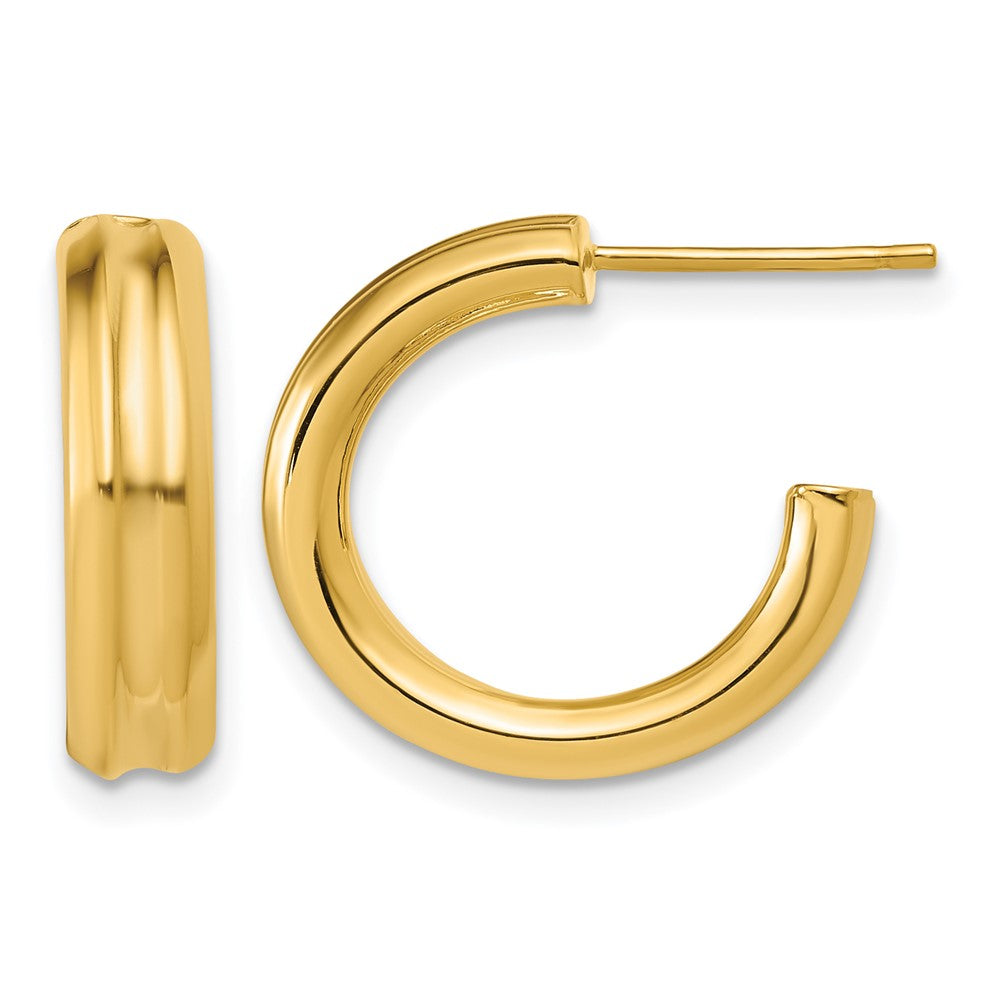 Polished and Grooved J-Hoop Post Earrings - 17mm