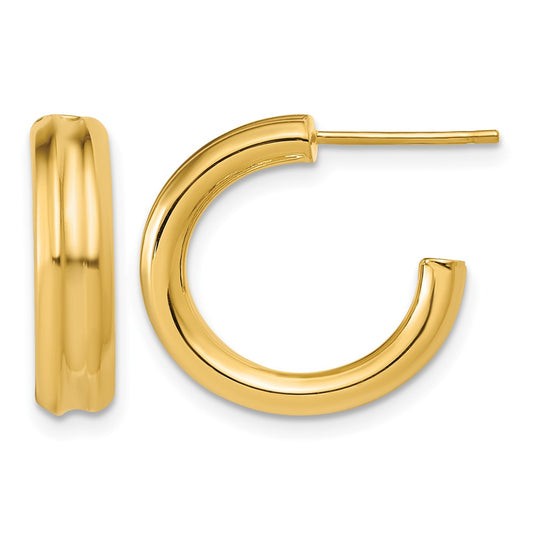 Polished and Grooved J-Hoop Post Earrings - 17mm