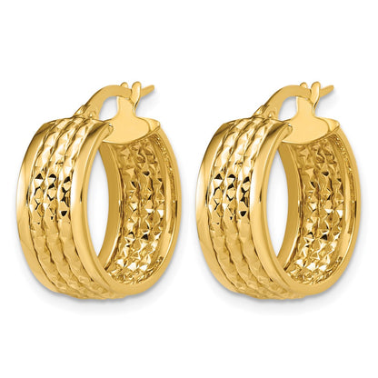 Polished and Diamond-cut Hoop Earrings - 2.77g