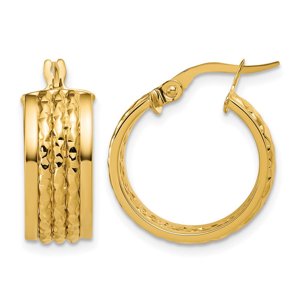 Polished and Diamond-cut Hoop Earrings - 2.77g