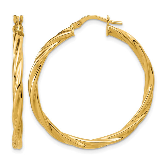 Polished Twisted Round Hoop Earrings - 2.28g