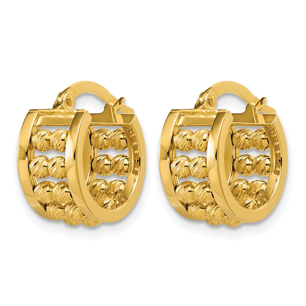 Polished and Diamond-cut 2-row Beaded Tube Hoop Earrings - 3.05g