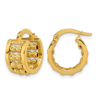 Polished and Diamond-cut 2-row Beaded Tube Hoop Earrings - 3.05g
