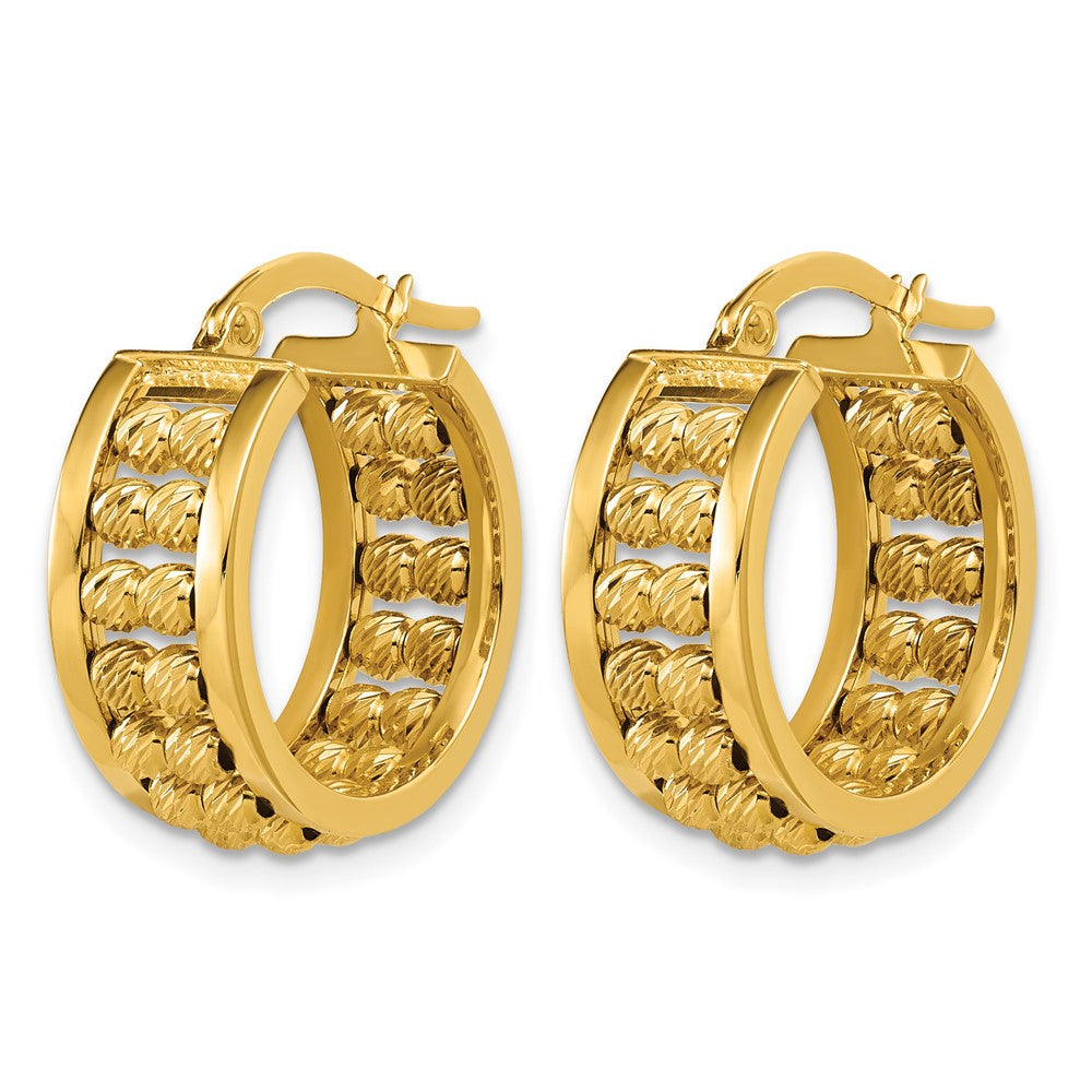 Polished and Diamond-cut 2-row Beaded Tube Hoop Earrings - 4.47g